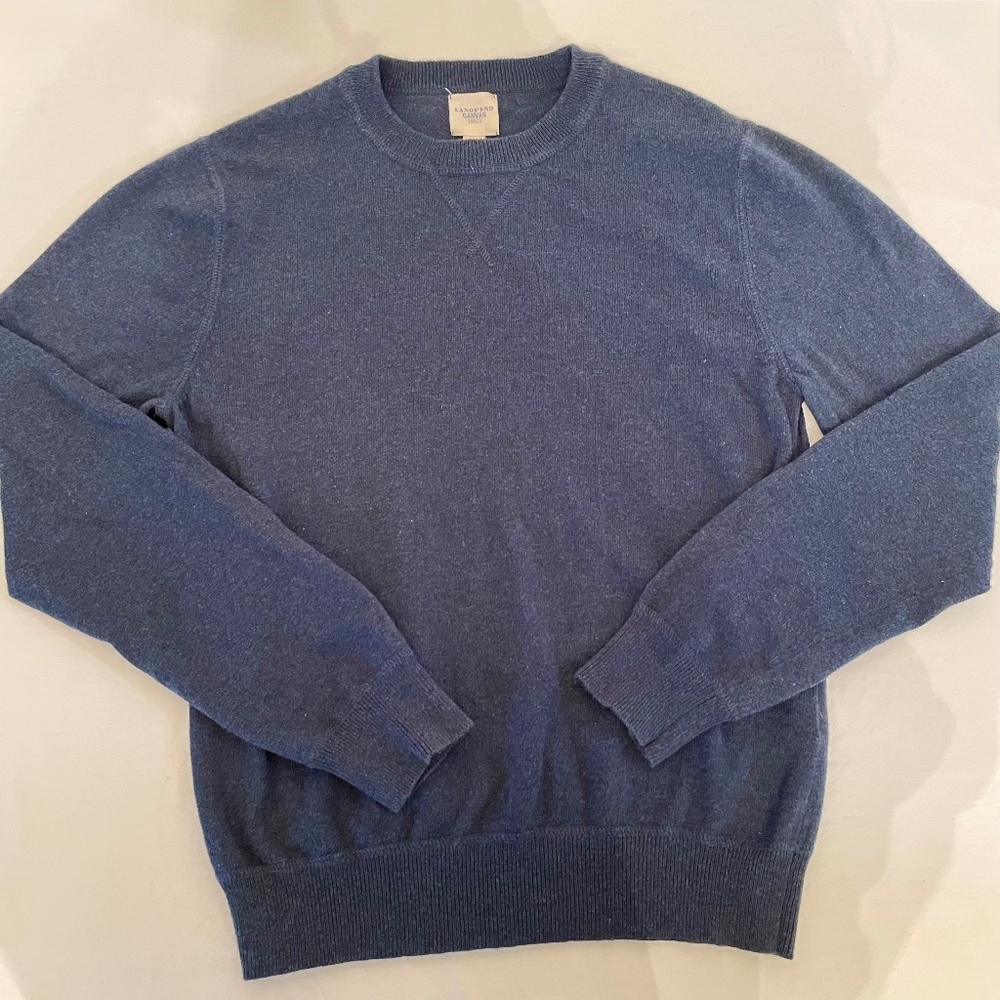 Lands' End Cotton Cashmere Crewneck Sweater Heather Blue Small